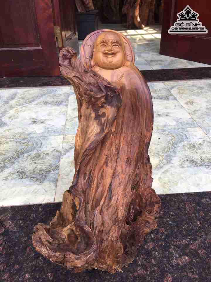 Tượng Phật Di Lặc Gỗ Bách Xanh  Cao 46 Ngang 20 Sâu 27 (cm)