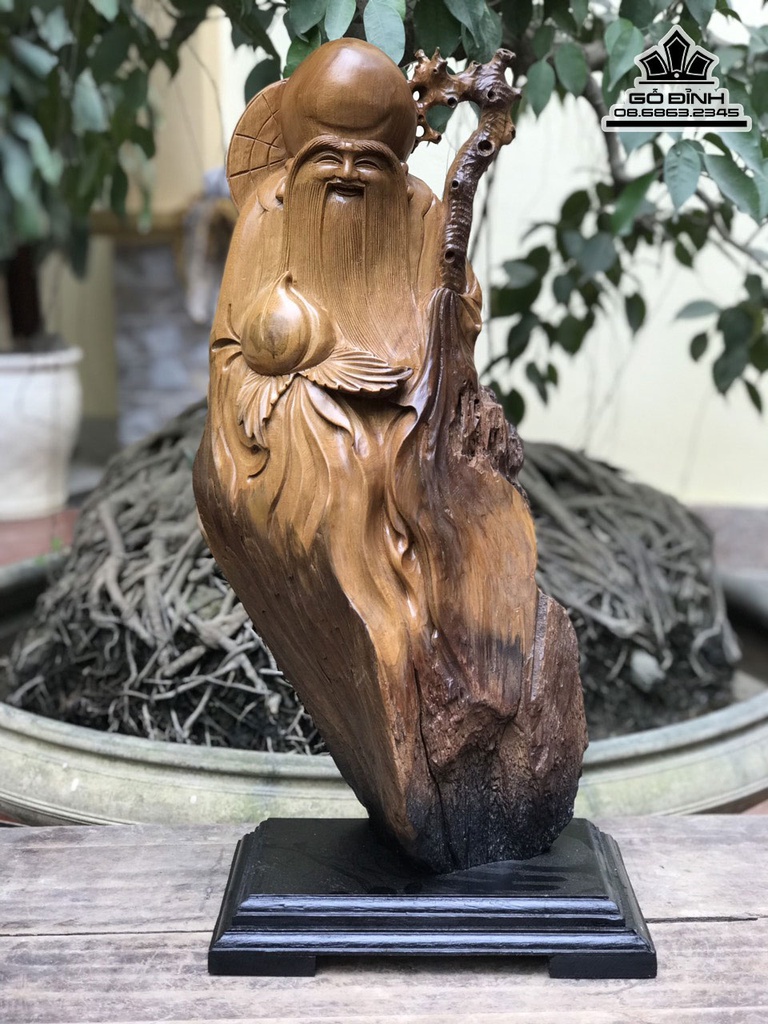 Tượng Ông Thọ Gỗ Lũa Bách Xanh Cao 64 Ngang 28 Sâu 22 (cm)