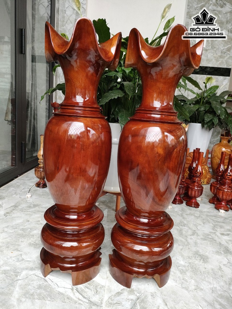 Cặp Lục Bình Gỗ Lim Cao 88 Đương Kính 26 (cm)