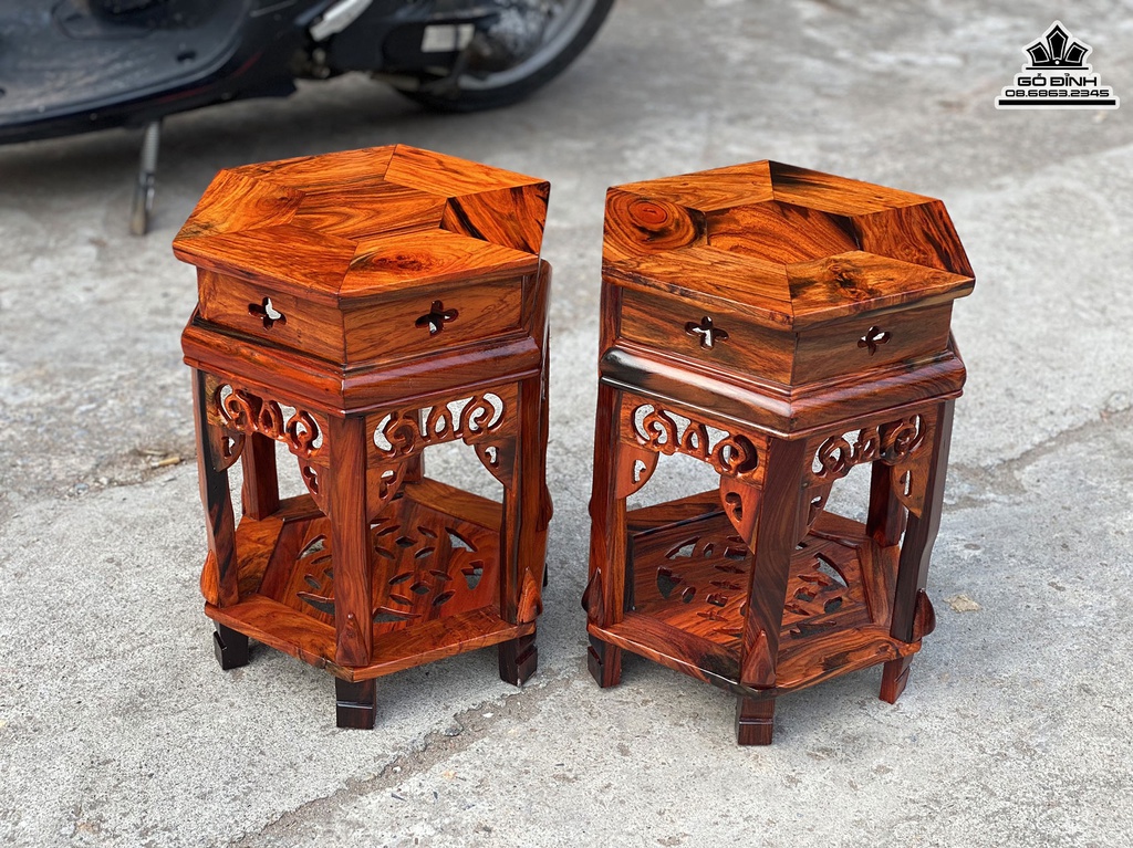 Cặp Đôn Lục Năng Gỗ Trắc Cao 40 Mặt 28 (cm)