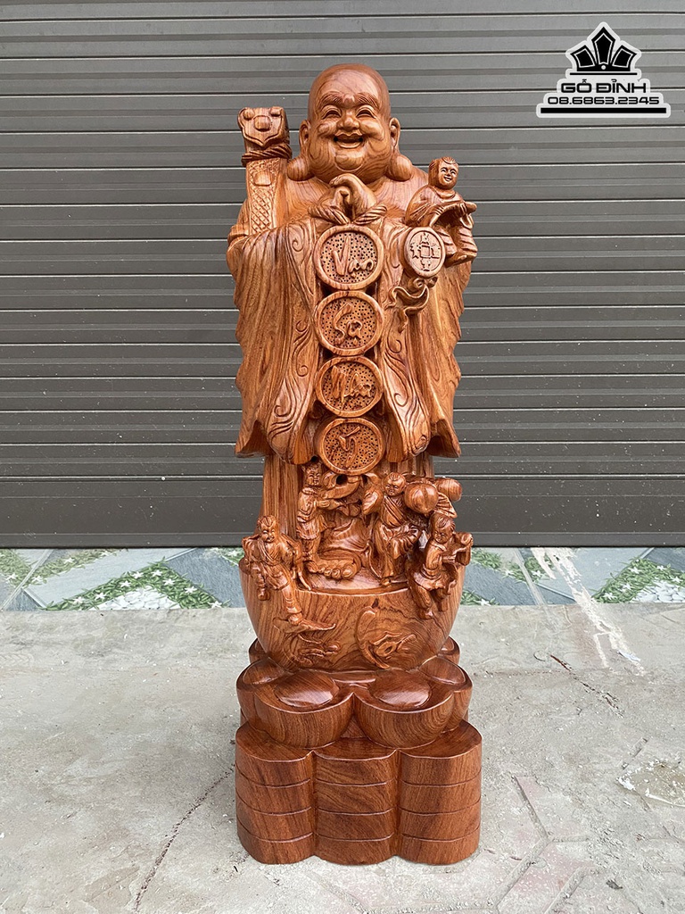 Tượng Phật Di Lặc Chúc Phúc Gỗ Hương Cao 80 Ngang 26 Sâu 23 (cm)