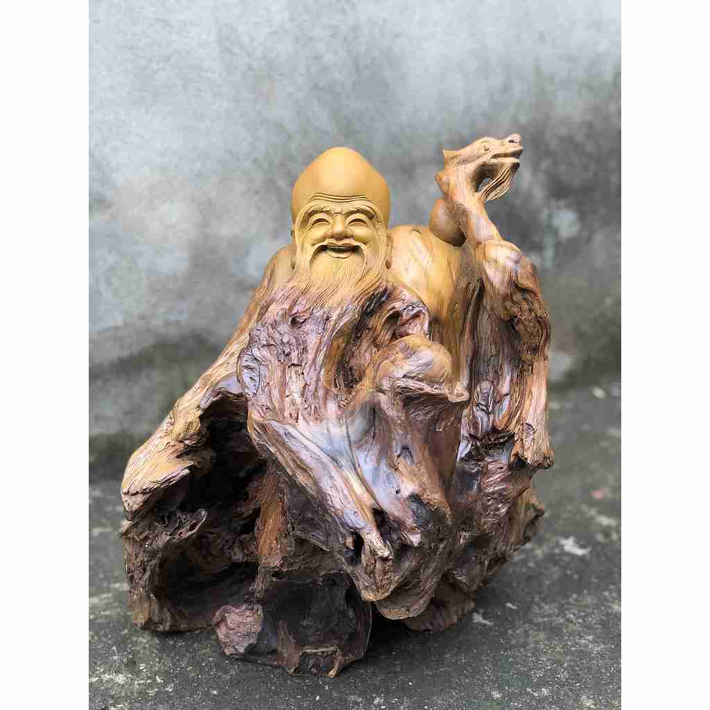 Tượng Ông Thọ Gỗ Bách Xanh  Cao 38 Ngang 31 Sâu 25 (cm)