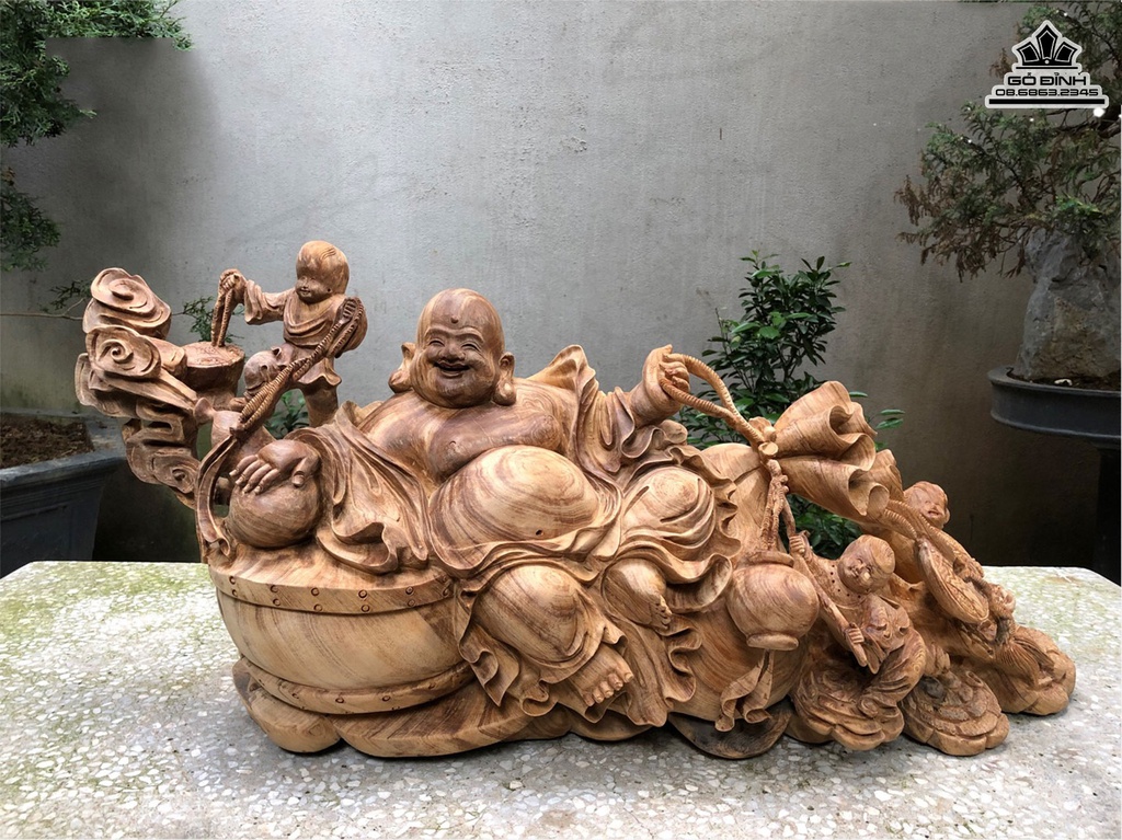 Tương Phật Di Lặc Tam Phúc Gỗ Ngọc Am Cao 36 Ngang 80 Sâu 27 (cm)