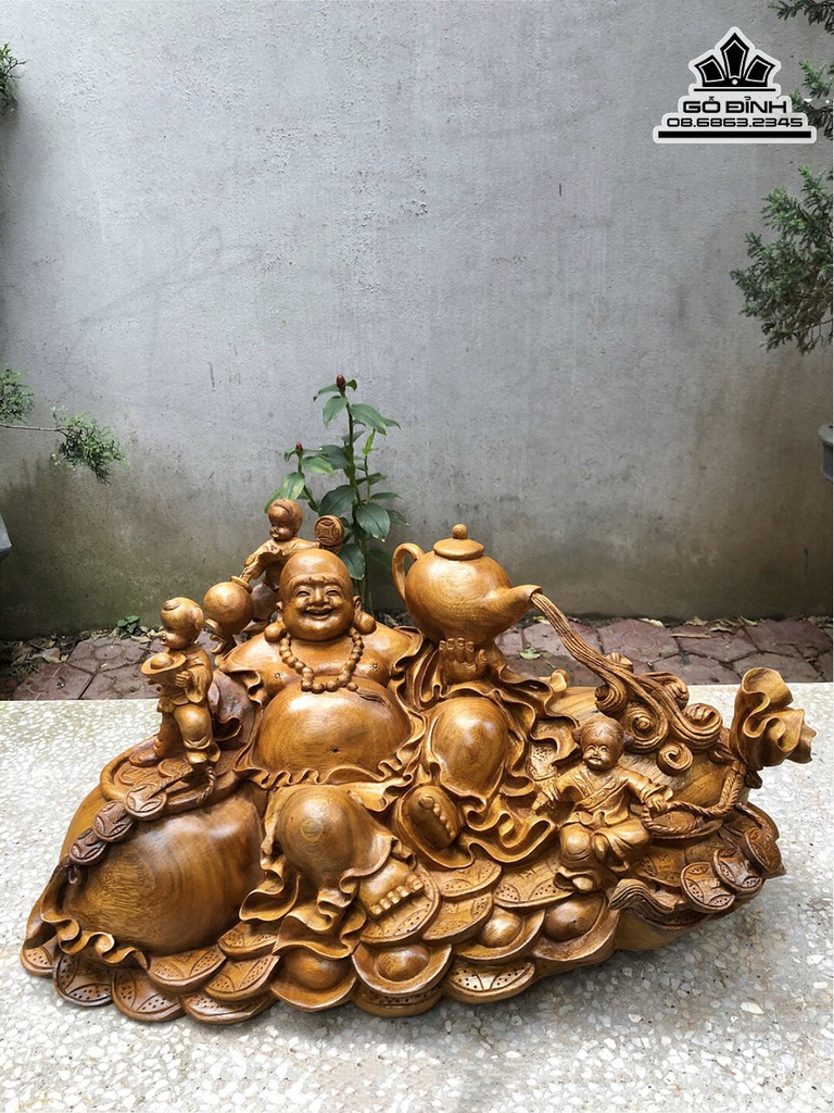 Tượng Phật Di Lặc Tam Phúc Gỗ Xá Xị (Gù Hương) Cao 32 Ngang 60 Sâu 42 (cm)