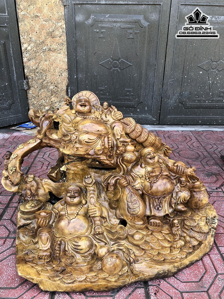 Tượng Phật Di Lặc Tam Phúc Gỗ Xá Xị (Gù Hương) Cao 75 Ngang 115 Sâu 80 (cm)