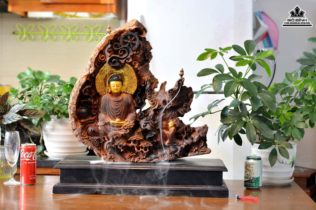 Tượng Nhất Tâm Bái Phật Gỗ Bách Xanh Cao Cả Kỷ 60 Ngang 50 Sâu 16 (cm)