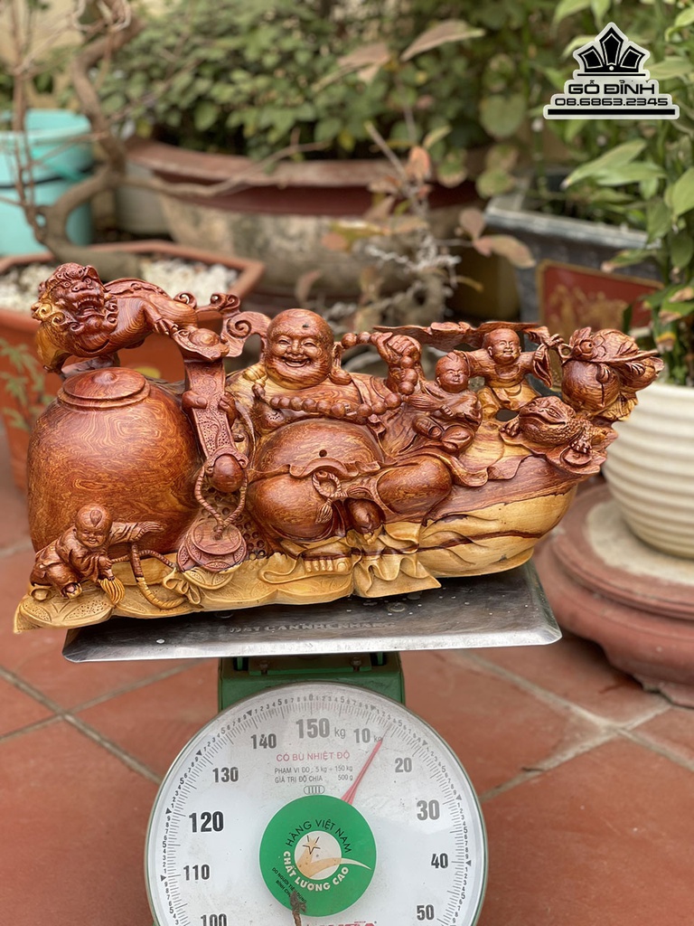 Tượng Phật Di Lặc Tam Phúc Gỗ Cẩm Việt Cao 32 Ngang 65 Sâu 25 (cm)