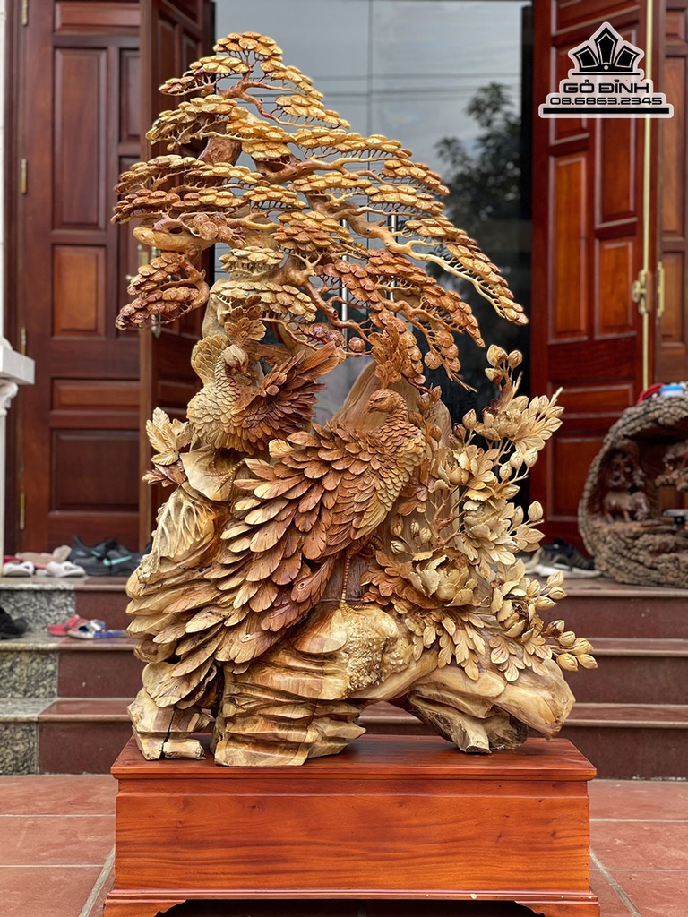 Tượng Phu Thê Viên Mãn Gỗ Hương Việt Cao 140 Ngang 86 Sâu 36 Cả Kỷ 168 (cm)