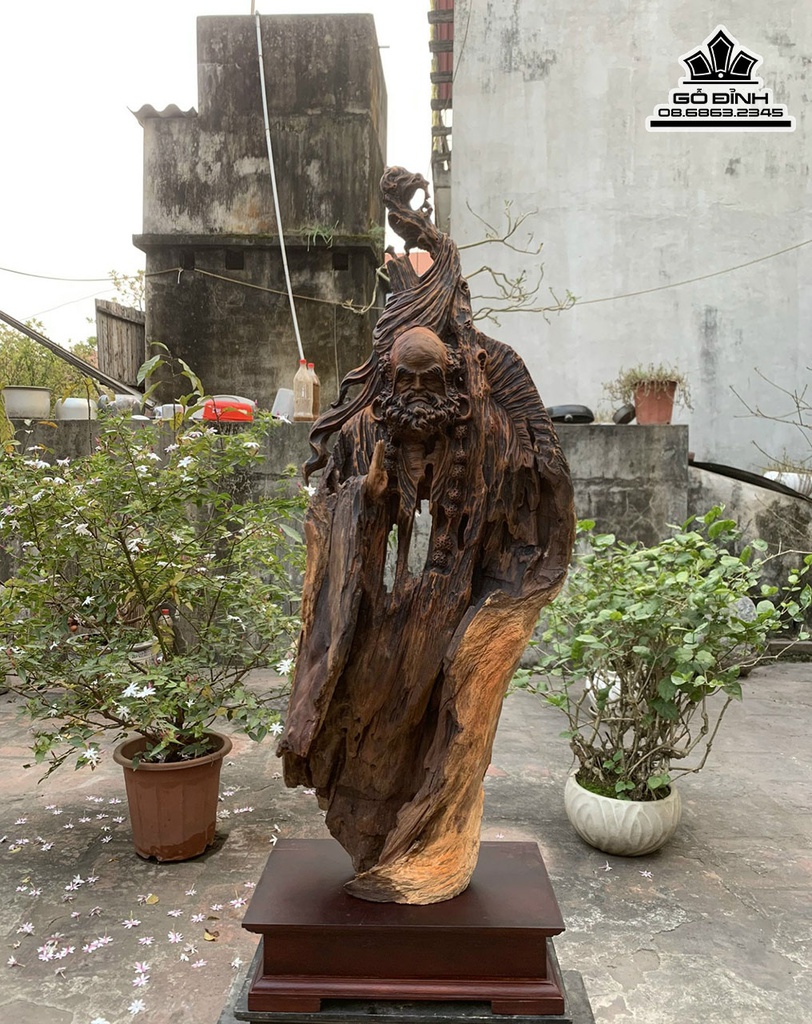 Tượng Đạt Ma Sư Tổ Gỗ Lũa Bách Xanh Cao 84 Ngang 33 Sâu 16 (cm)