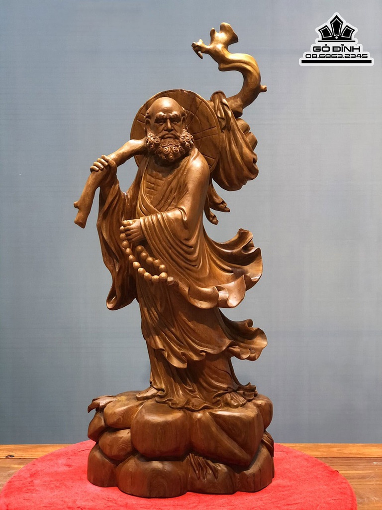 Tượng Đạt Ma Sư Tổ Giáo Hóa Gỗ Ngọc Am Cao 100 Ngang 40 Sâu 20 (cm)