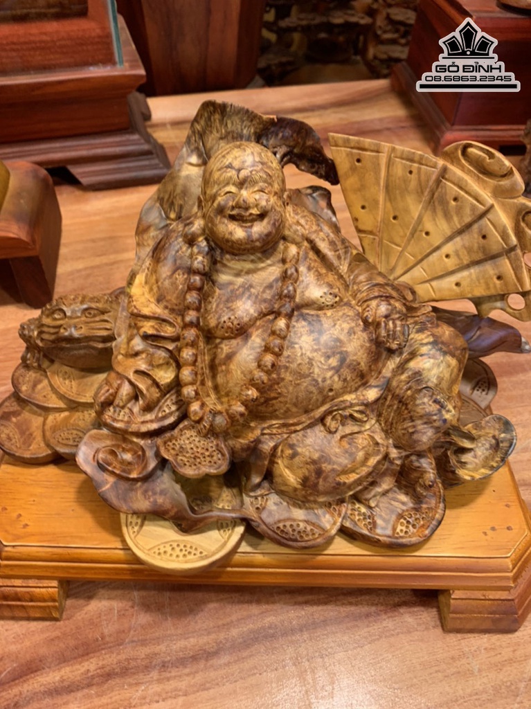 Tượng Phật Di Lặc Gỗ Nu Hương Cao 15 Ngang 28 Sâu 20 (cm)