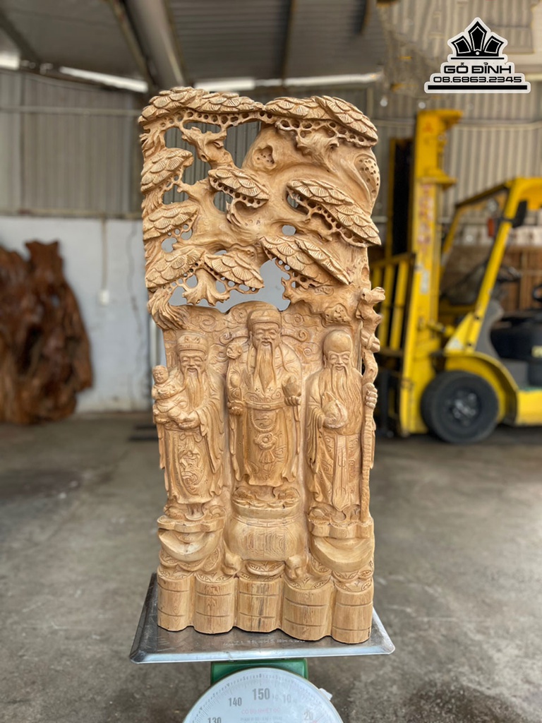 Tượng Phúc Lộc Thọ (Tam Đa) Gỗ Ngọc Am Cao 91 Ngang 42 Sâu 20 (cm)