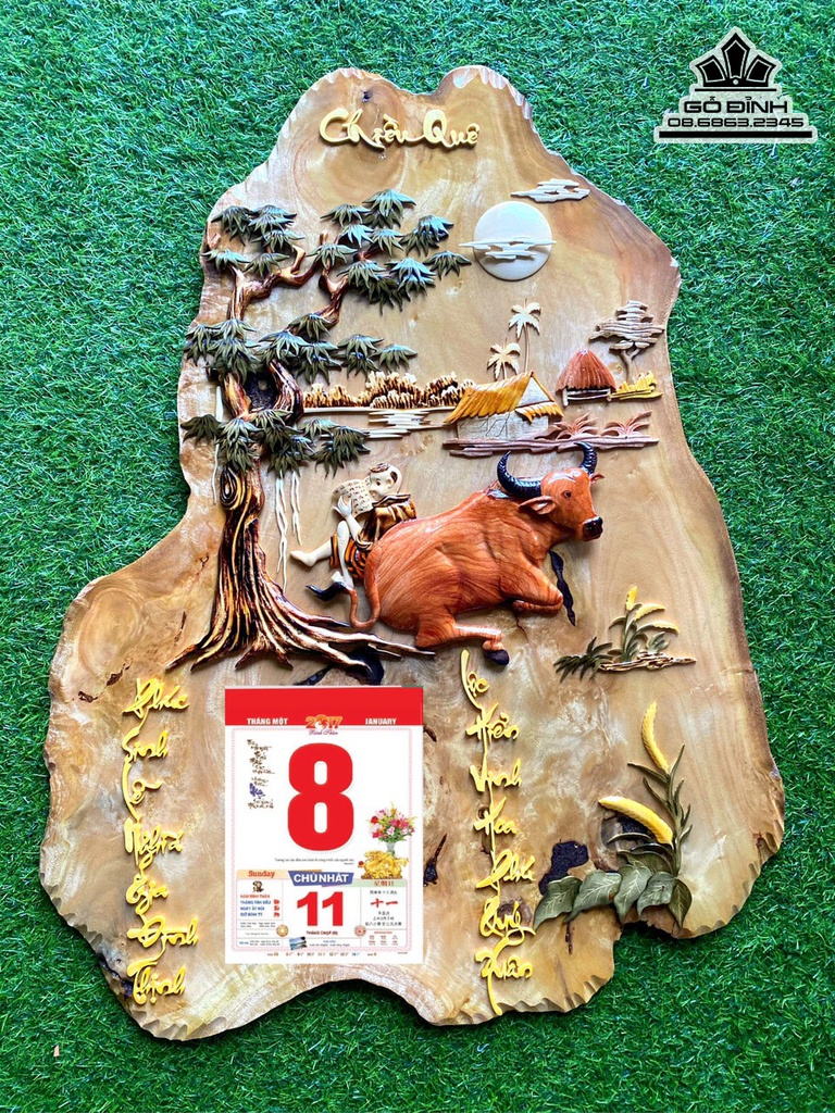 Tranh Chiều Quê Gỗ Găng Bầu Cao 90 Ngang 70 Dày 2 (cm)