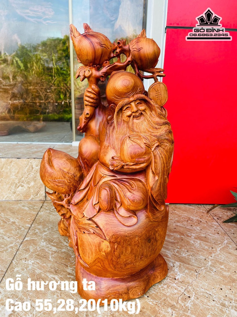 Tượng Ông Thọ Gỗ Hương Việt Cao 55 Ngang 28 Sâu 20 (cm)