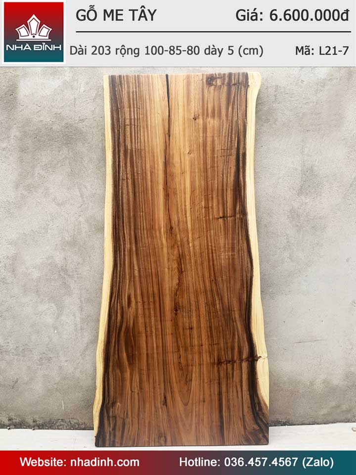 Mặt Bàn Gỗ Me Tây Nguyên Tấm  Dài 203 Rộng 100-85-80 Dày 5 (cm) 
