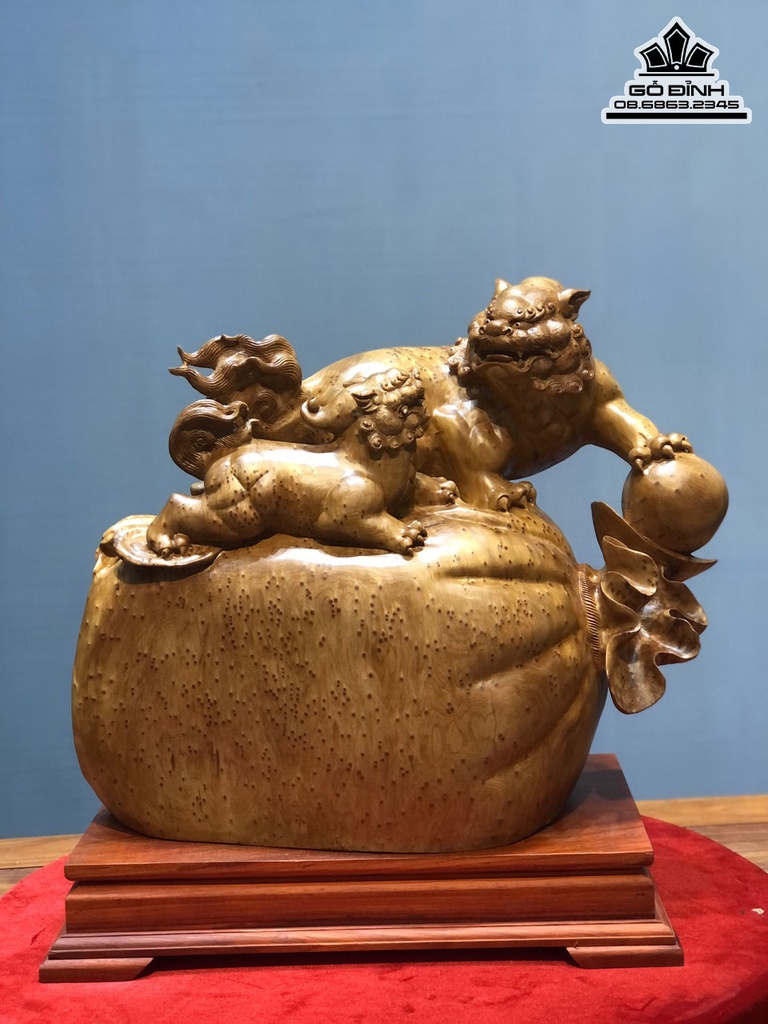 Tượng Song Nghê Gỗ Nu Ngọc Am Cao 59 Ngang 57 Sâu 31 (cm)