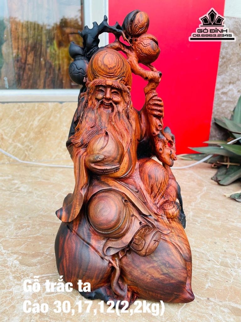 Tượng Ông Thọ Gỗ Trắc Cao 30 Ngang 17 Sâu 12 (cm)