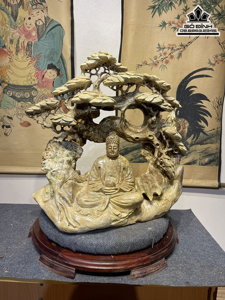 Tương Nhât Tâm Bái Phật Gỗ Nu Nghiến Cao 55 Ngang 55 Sâu 28 Cả Kỷ 68 (cm)