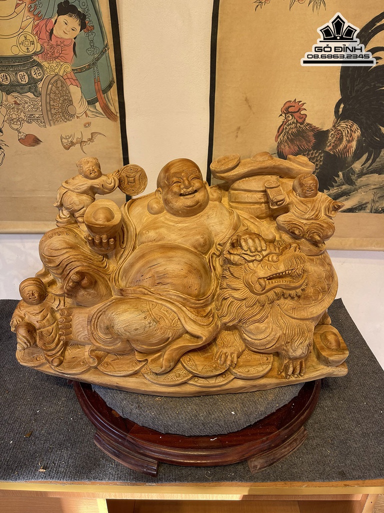 Tượng Phật Di Lặc Ngồi Long Quy Gỗ Ngọc Am Cao 58 Ngang 35 Sâu 28 (cm)