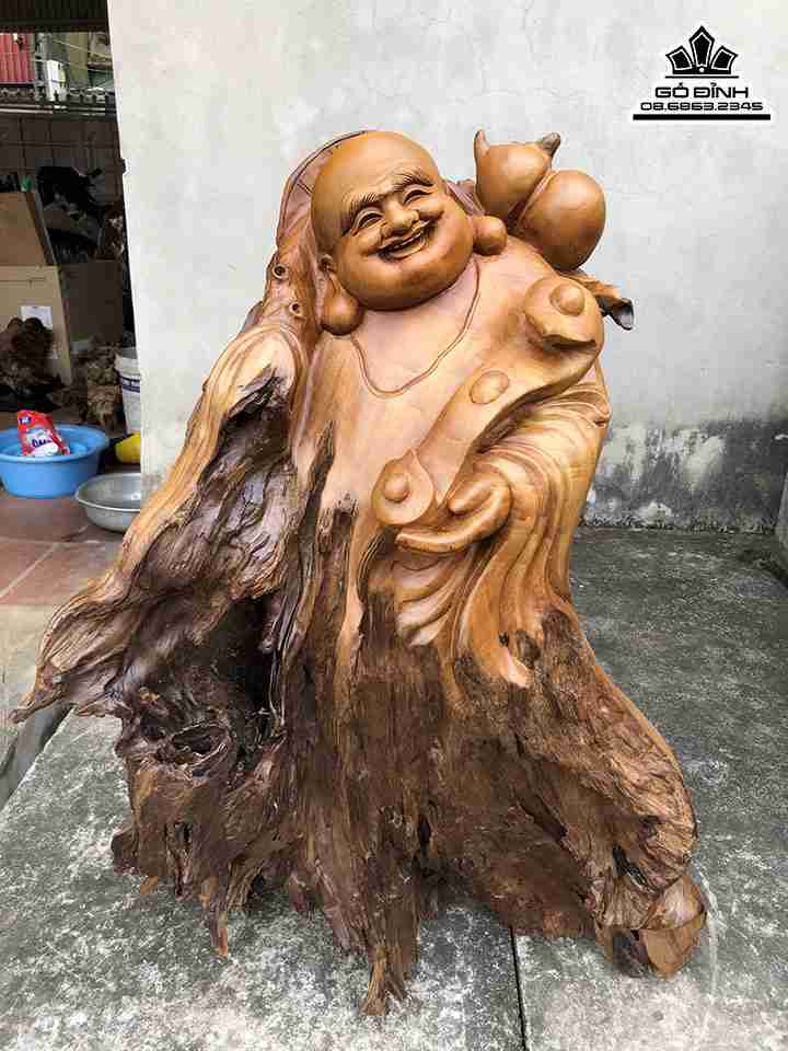 Tượng Phật Di Lặc Gỗ Bách Xanh  Cao 73 Ngang 59 Sâu 22 (cm)