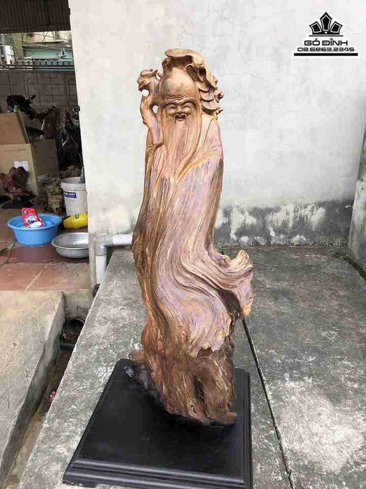 Tượng Ông Thọ Gỗ Lũa Bách Xanh  Cao 83 Ngang 30 Sâu 30 (cm)