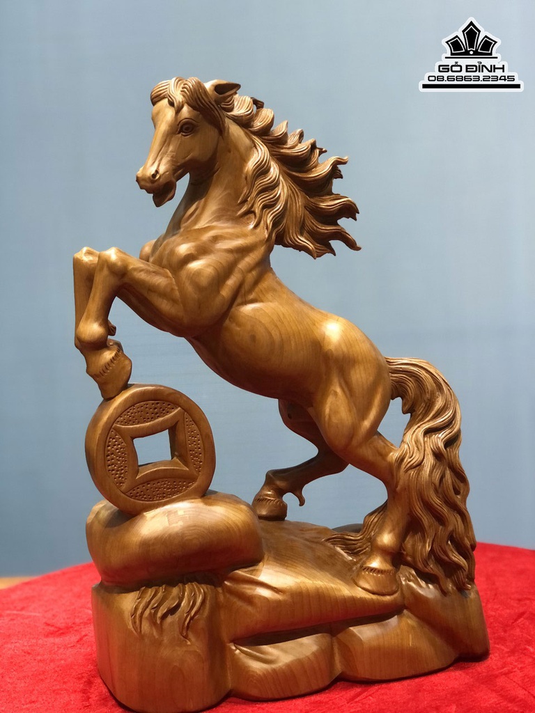 Tượng Ngựa Phong Thủy (Nhất Mã) Gỗ Ngọc Am Cao 46 Ngang 30 Sâu 14 (cm)