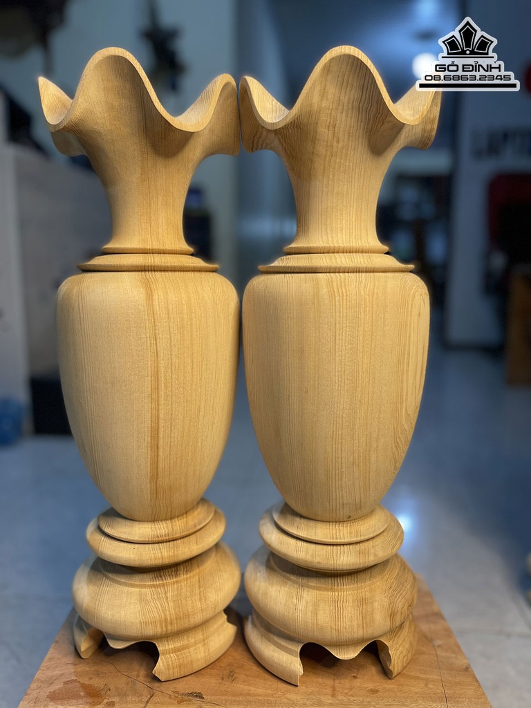 Cặp Lục Bình Gỗ Ngọc Am Số 1 Cao 50 Đường Kính 20 (cm)