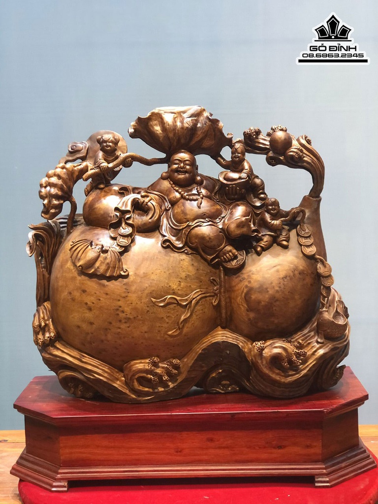 Tượng Phật Di Lặc Ngồi Hồ Lô Gỗ Ngọc Am Cao 77 Ngang 65 Sâu 32 (cm)