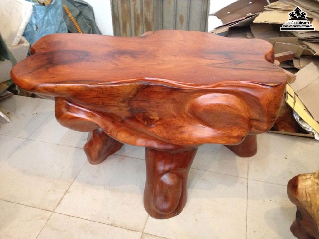 Bàn Trà, Đôn Gốc Cây Gỗ Gõ Đỏ (Cà Te) Cao 60 Mặt 98-54 (cm)