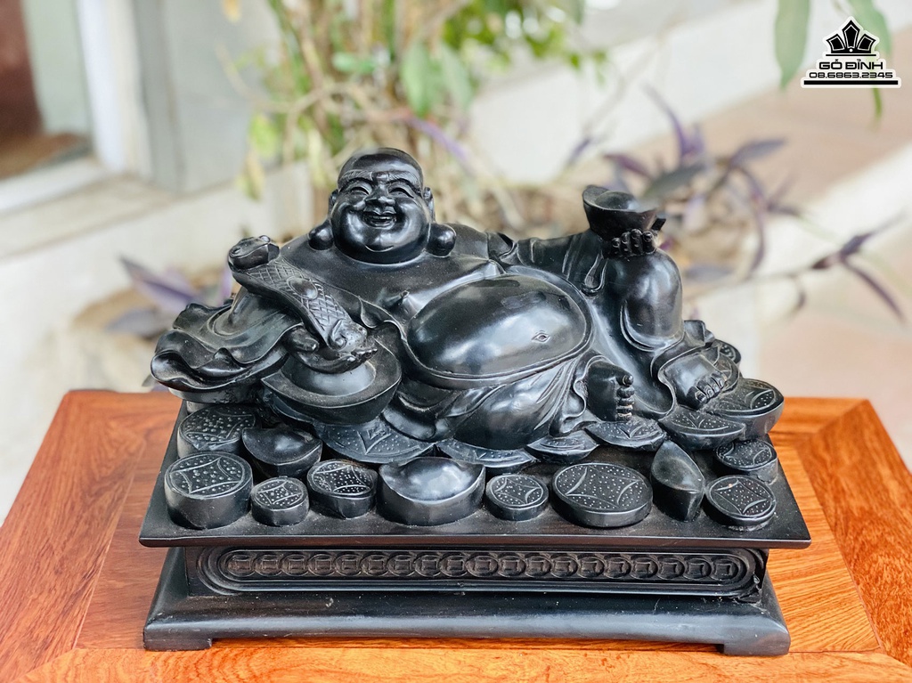 Tượng Phật Di Lặc Gỗ Mun Sừng Cao 16 Ngang 32 Sâu 15 (cm)