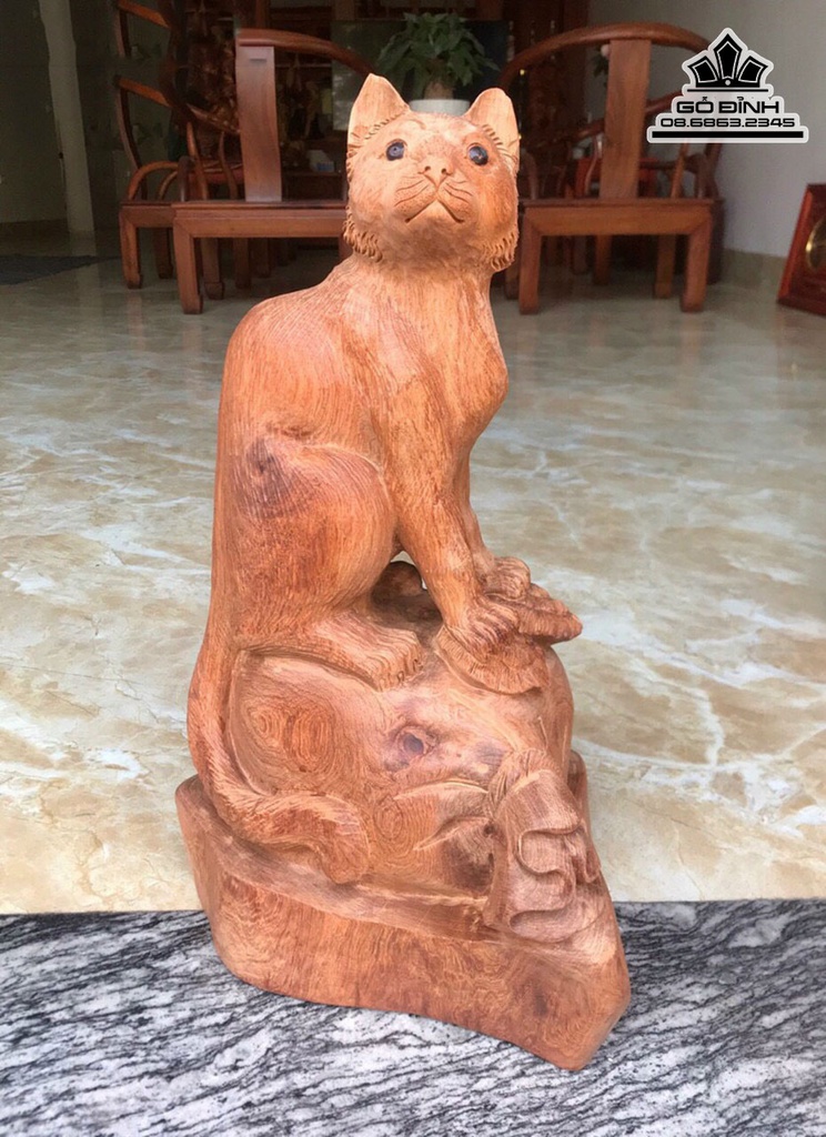 Tương Mèo Gỗ Hương Việt Cao 44 Ngang 25 Sâu 17 (cm)