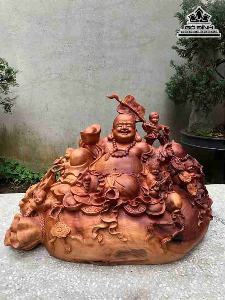 Tượng Phật Di Lặc Ngồi Tài Lộc Gỗ Xá Xị ( Gù Hương )  Cao 50 Ngang 78 Sâu 40 (cm)
