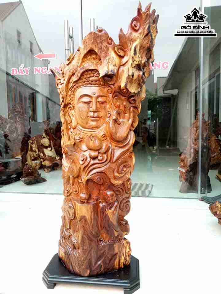 Tượng Diện Phật Tổ Gỗ Hương  Cao 115 Ngang 43 Sâu 21 (cm)