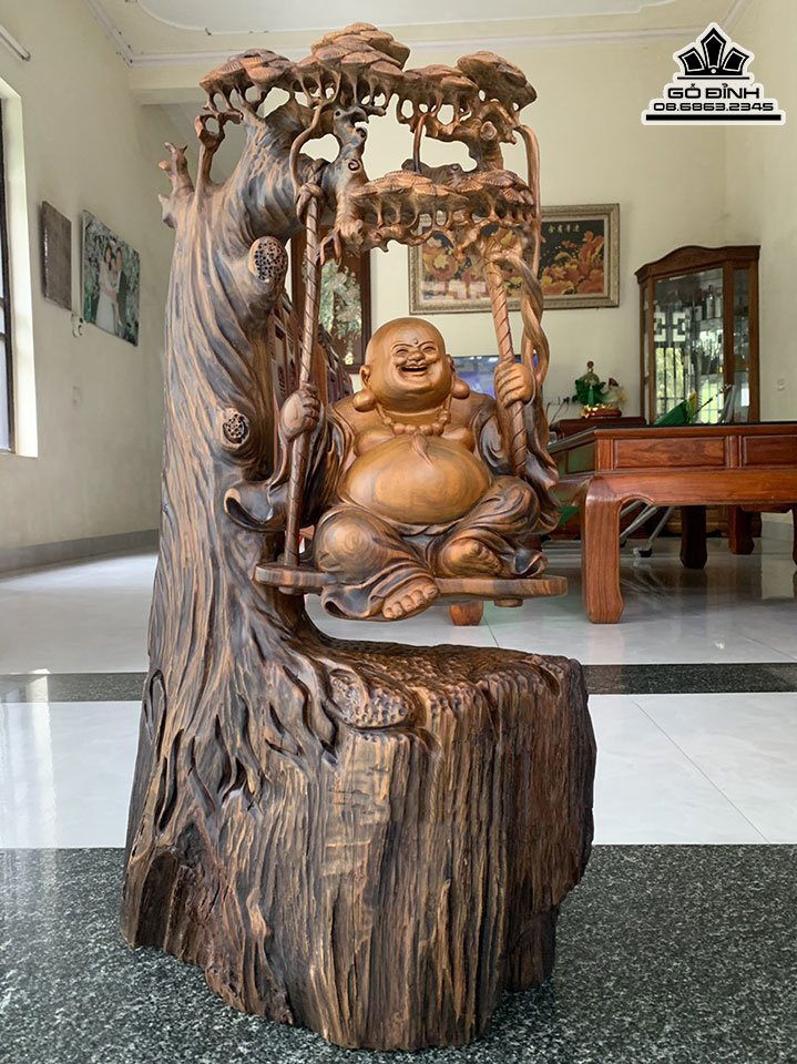 Tượng Phật Di Lặc Gỗ Bách Xanh Cao 74 Ngang 40 Sâu 20 (cm)