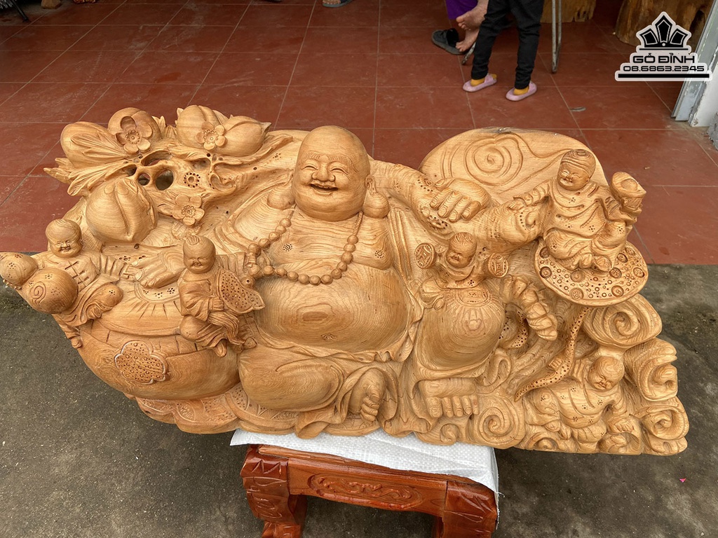 Tượng Phật Di Lặc Gỗ Ngọc Am Cao 38 Ngang 92 Sâu 38 (cm)