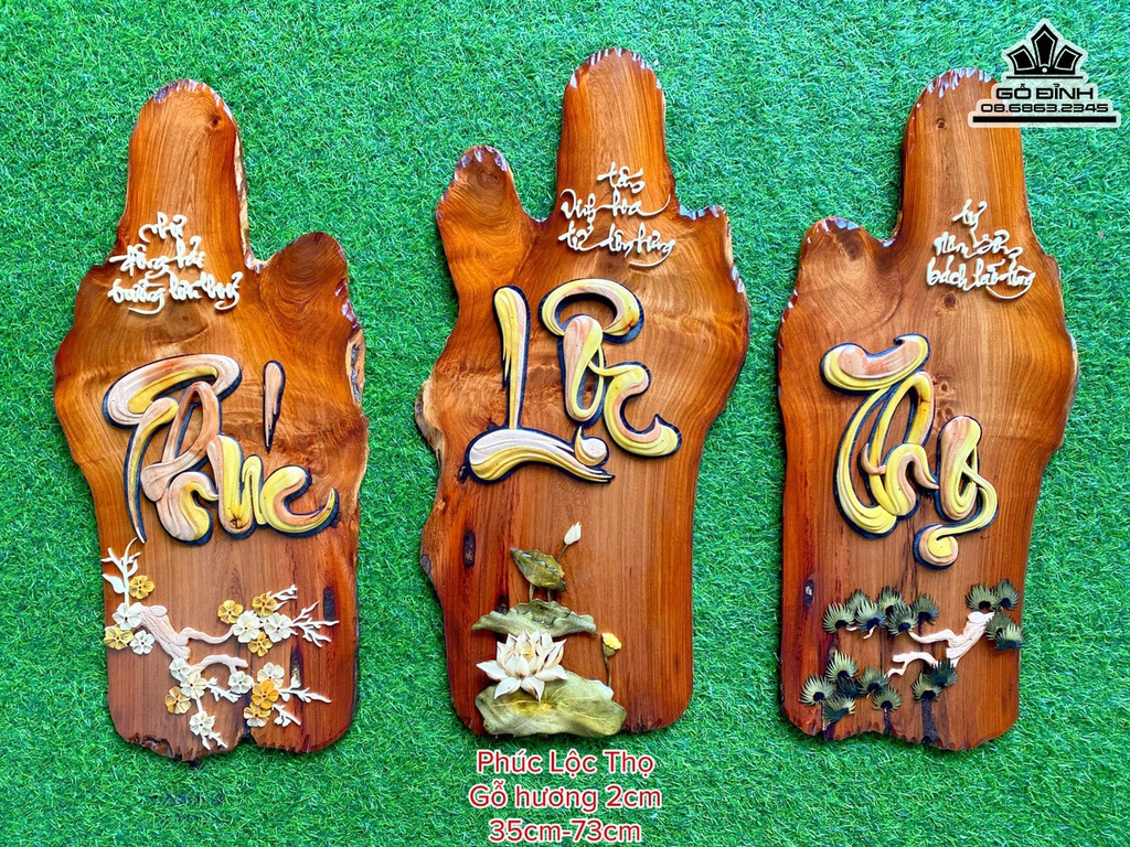 Tranh Gỗ Phúc Lộc Thọ Gỗ Hương Cao 75 Ngang 30 Dày 2 (cm)