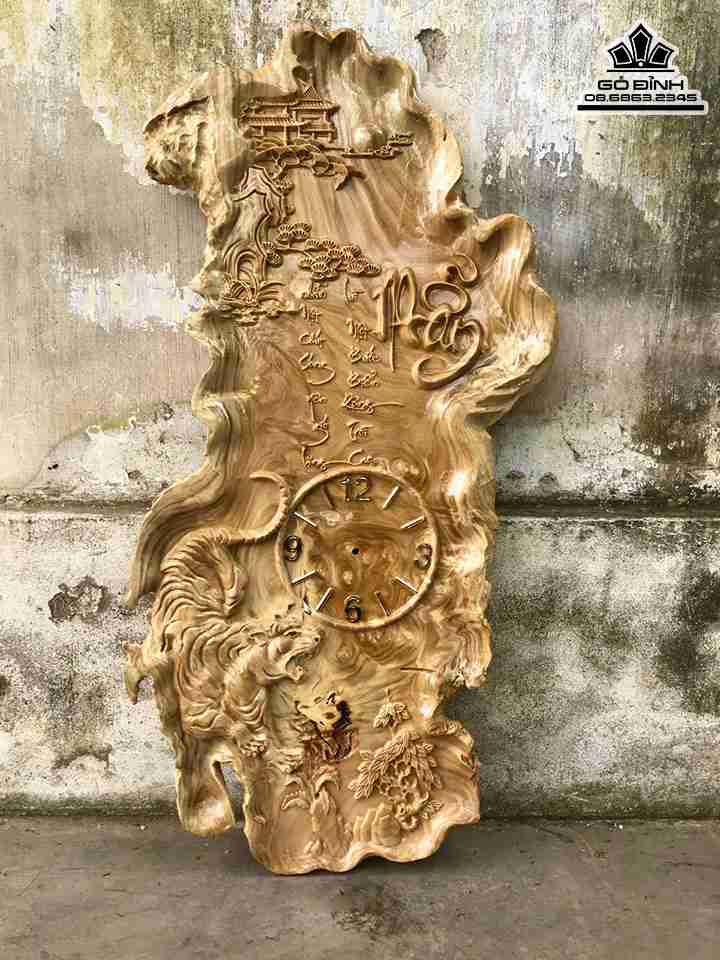 Đồng Hồ Chữ Nhẫn Gỗ Nu Nghiến  Cao 109 Ngang 47 Dày 3 (cm)