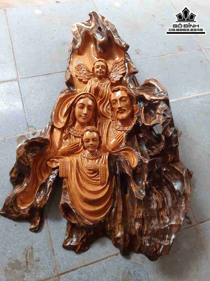 Tượng Gia Đình Thánh Gia Gỗ Trai  Cao 87 Rộng 55 Dày 17 (cm)
