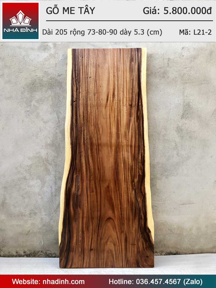 Mặt Bàn Gỗ Me Tây Nguyên Khối Dài 205 Rộng 73-80-90 Dày 5,3 (cm) 