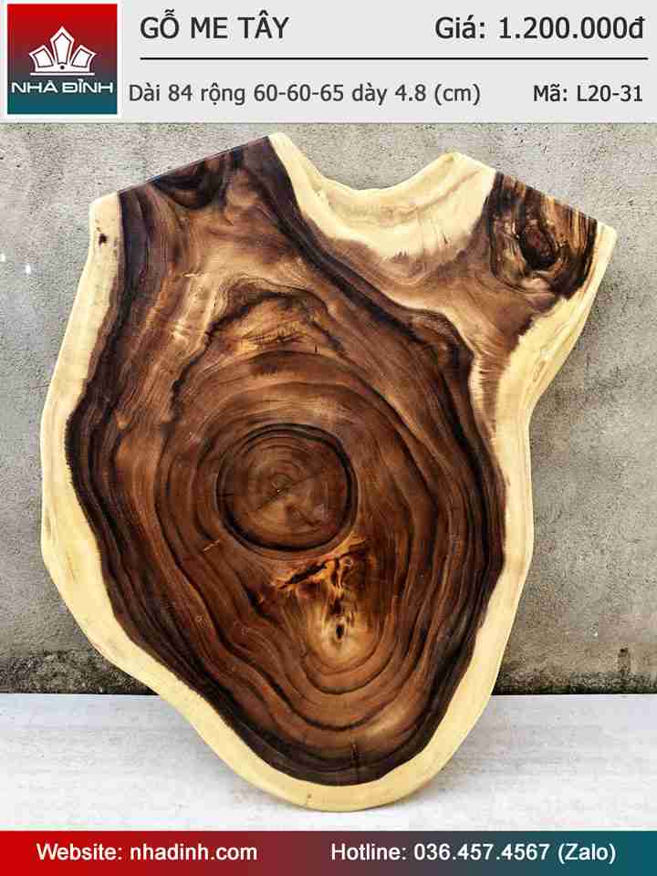 Mặt Bàn Gỗ Me Tây Nguyên Khối Dài 84 Rộng 60-60-65 Dày 4,8 (cm) 