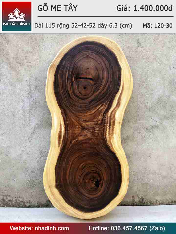 Mặt bàn gỗ Me Tây nguyên khối  Dài 115 Rộng 52-42--52 Dày 6,3 (cm) 