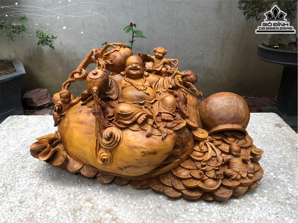 Tượng Phật Di Lặc Gỗ Bách Xanh Cao 65 Ngang 67 Sâu 46 (cm)