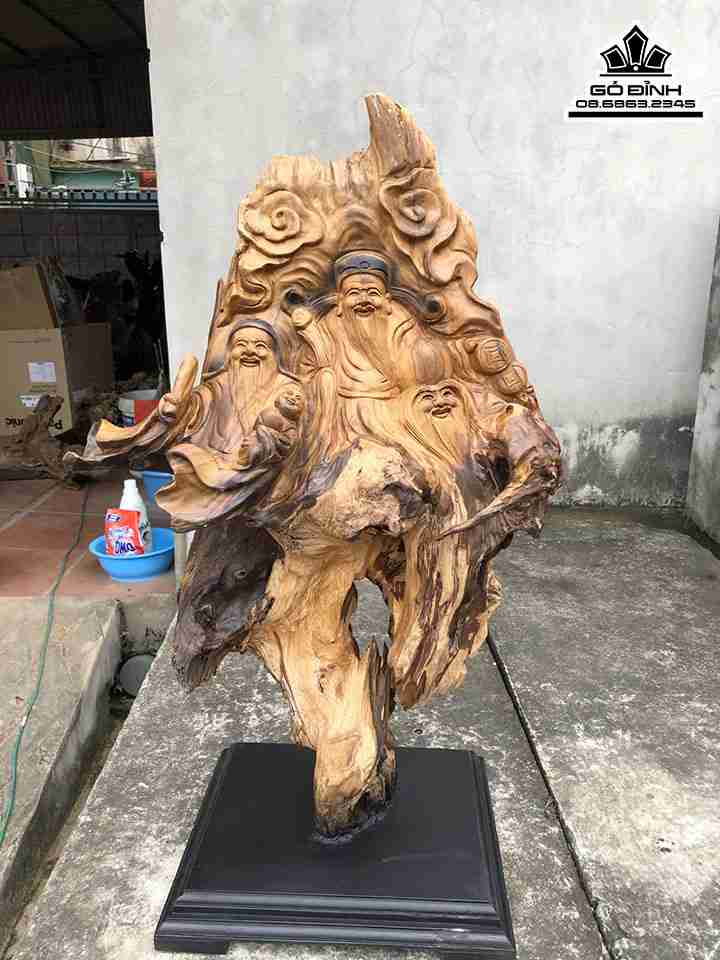 Tượng Tam Đa Phúc Lộc Thọ Gỗ Bách Xanh  Cao 75 Ngang 44 Sâu 25 (cm)