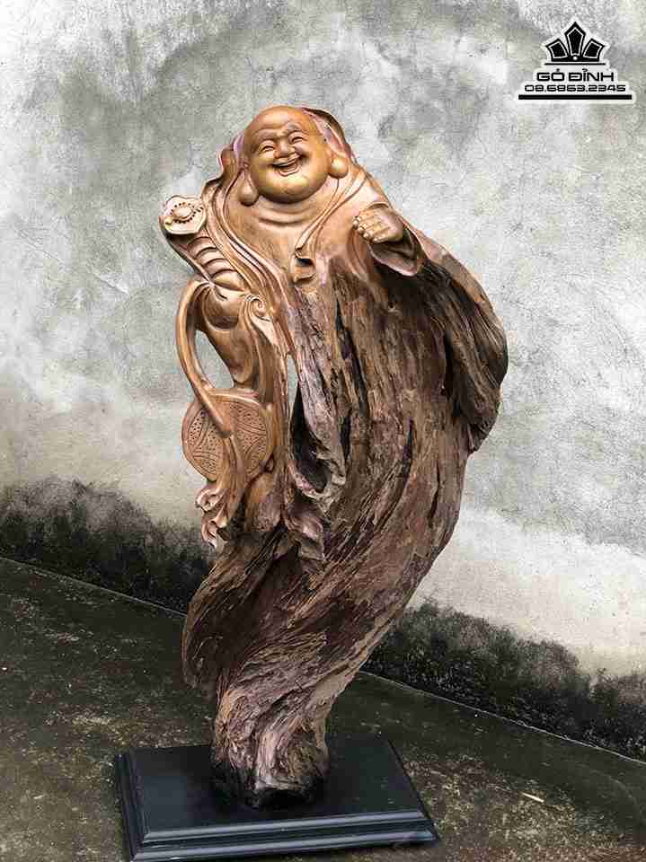 Tượng Phật Di Lặc Gỗ Lũa Bách Xanh  Cao 99 Ngang 46 Sâu 18 (cm)