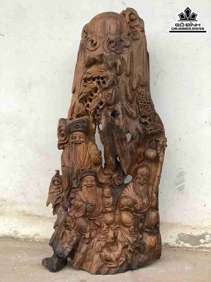 Tượng Tam Đa Phúc Lộc Thọ Gỗ Bách Xanh  Cao 83 Ngang 39 Sâu 19 (cm)