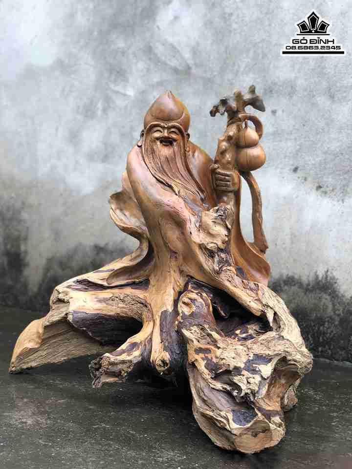 Tượng Ông Thọ Gỗ Bách Xanh  Cao 59 Rộng 55 Sâu 59 (cm)
