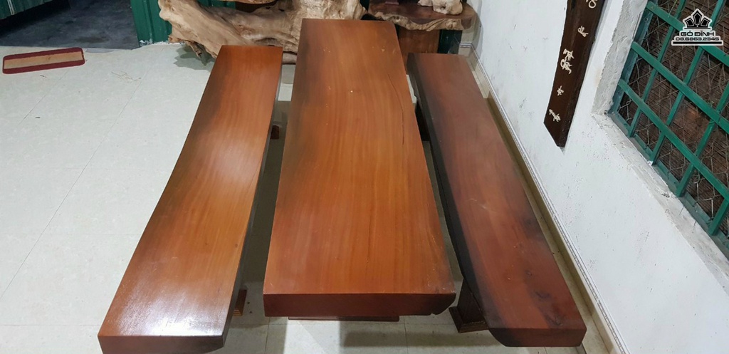 Bộ Bàn Ghế K3 Gỗ Sao Xanh Bàn Dài 252 Rộng 61 Dày 10 Ghế Dài 252 Rộng 40 Dày 10 (cm)