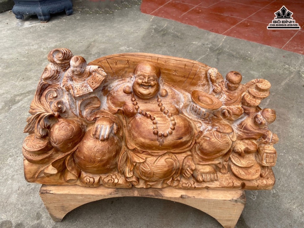 Tượng Phật Di Lặc Gỗ Ngọc Am Cao 26 Ngang 62 Sâu 21 (cm)