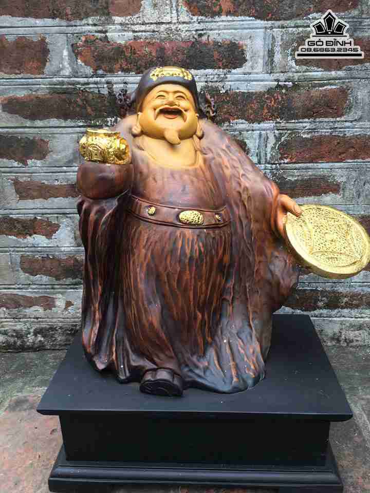 Tượng Thần Tài Gỗ Bách Xanh  Cao 41 Ngang 35 Sâu 20 (cm)