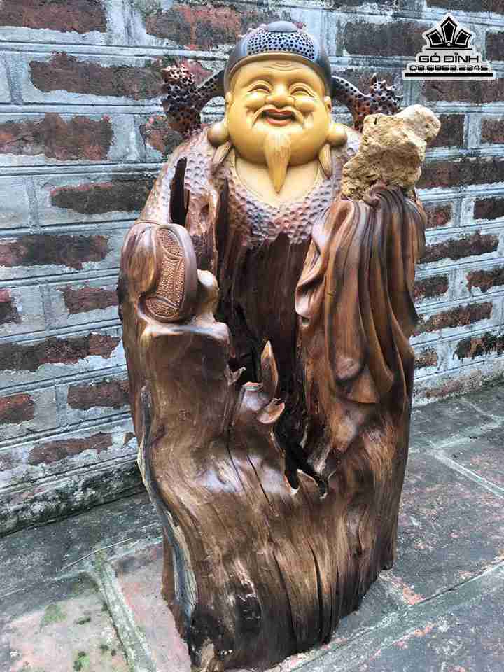 Tượng Thần Tài Gỗ Bách Xanh  Cao 62 Ngang 38 Sâu 28 (cm)